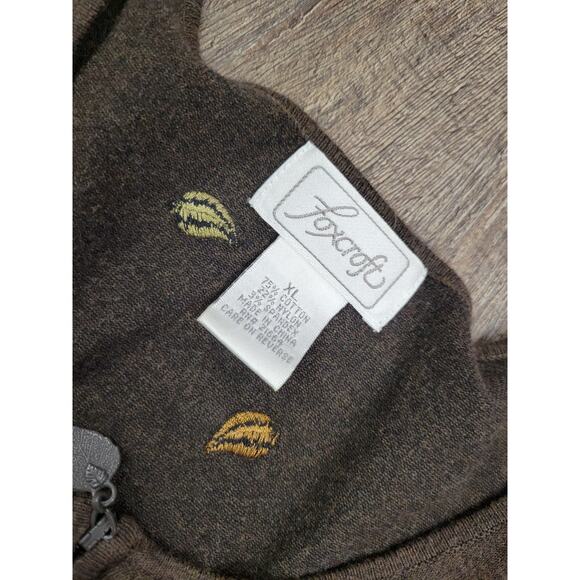 Foxcroft Women's Full Zip Cardigan Sweater Brown Leaves Size XL - Picture 3 of 4